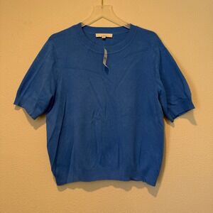 LOFT Womens XL Blue Short Sleeve Crew Neck Knit Sweater Top NWT 37051822